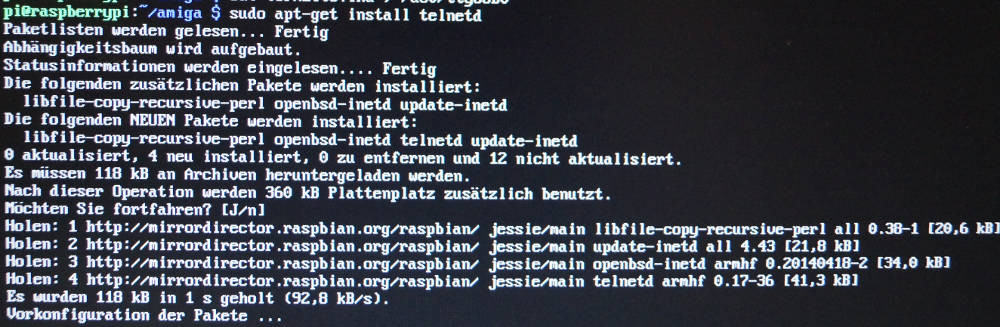 Amiga Linux Terminal Telnet installieren