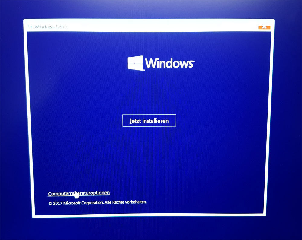 Windows 10 Installation Reparaturoptionen