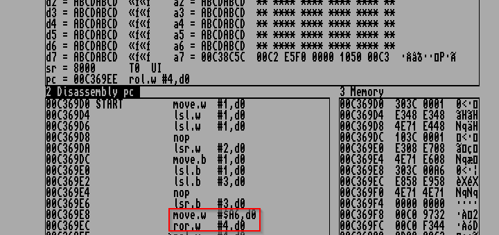 Amiga Assembler Bitshift ROR