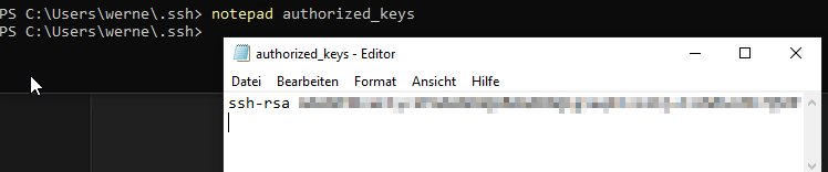 openssh server authorized_keys public key hinzufügen