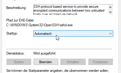 OpenSSH Server starten