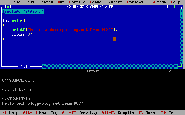 Turbo C++example1 hello