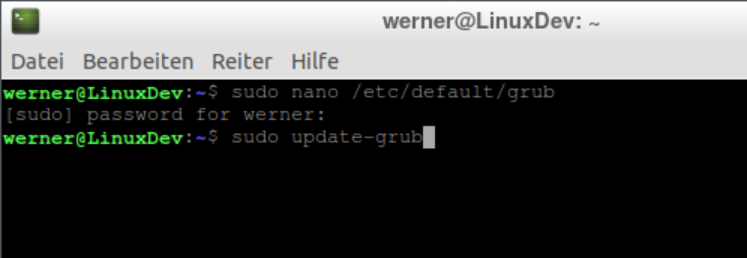 Linux VM Auflösung ändern grub Update