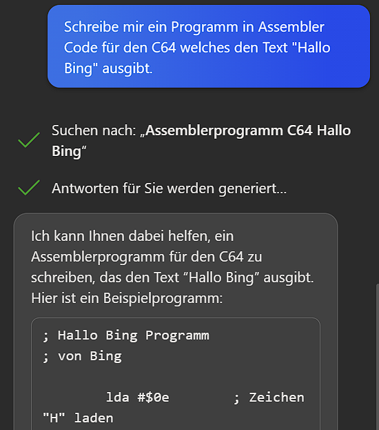 ChatGPT schreibt Code für einen C64